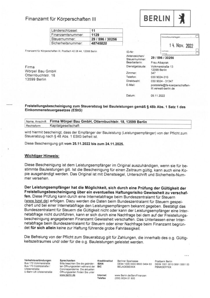 freistellungsbescheinigung freistellungsbescheinigung